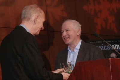 2014 Composer of the Year George Benjamin accepts his award from Musical America Features Editor Sedgwick Clark. CLICK TO VIEW VIDEO