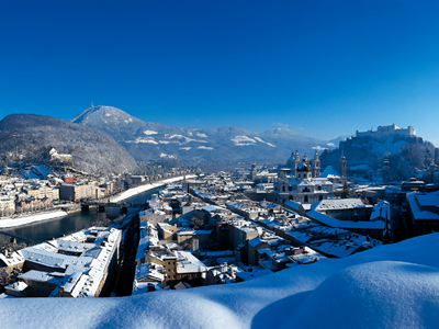 Winter view south-east from the Mönchsberg in Salzburg