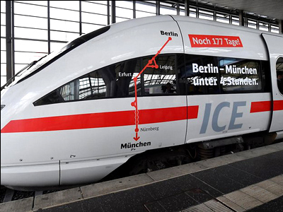 Trains test the completed high-speed rail line between Munich and Berlin on June 16, 2017