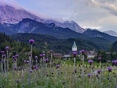 Schloss Elmau and the Wetterstein Mountains in Bavaria